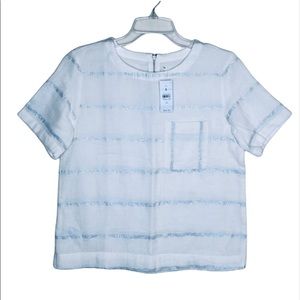 NWT LOU & GREY | White Silver Striped Short Sleeve Gauzy Lightweight Top